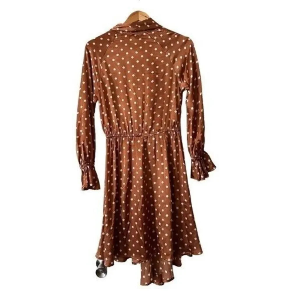 True Destiny Midi Rust Dotty V Neck Dress Ladies Size Large - Picture 2 of 6